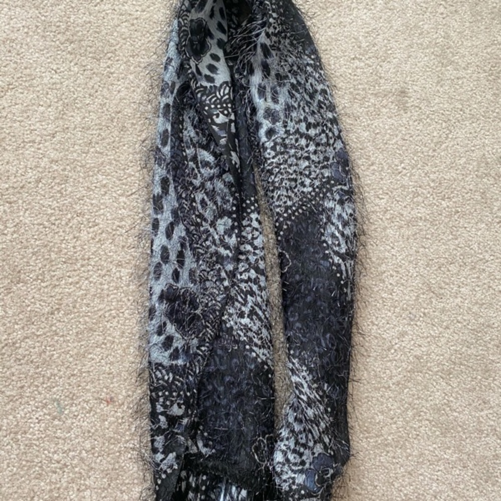 Blue & black fuzzy scarf